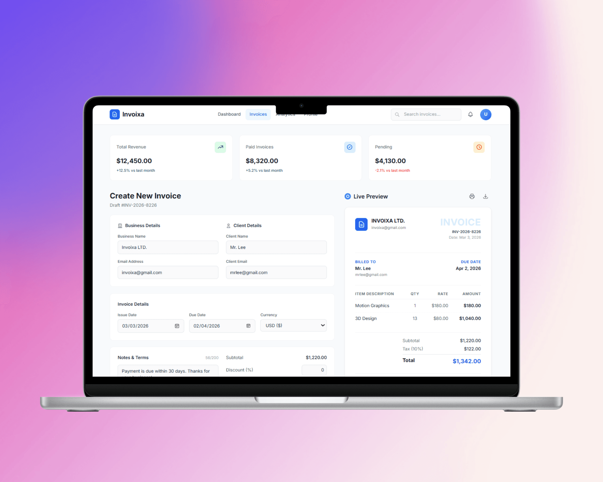 Invoixa — React Invoice Engine
